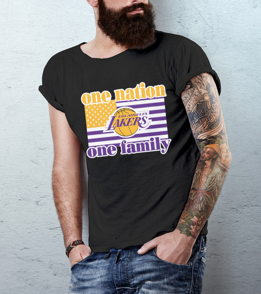Los Angeles Lakers One Nation One Family American Flag T-Shirt