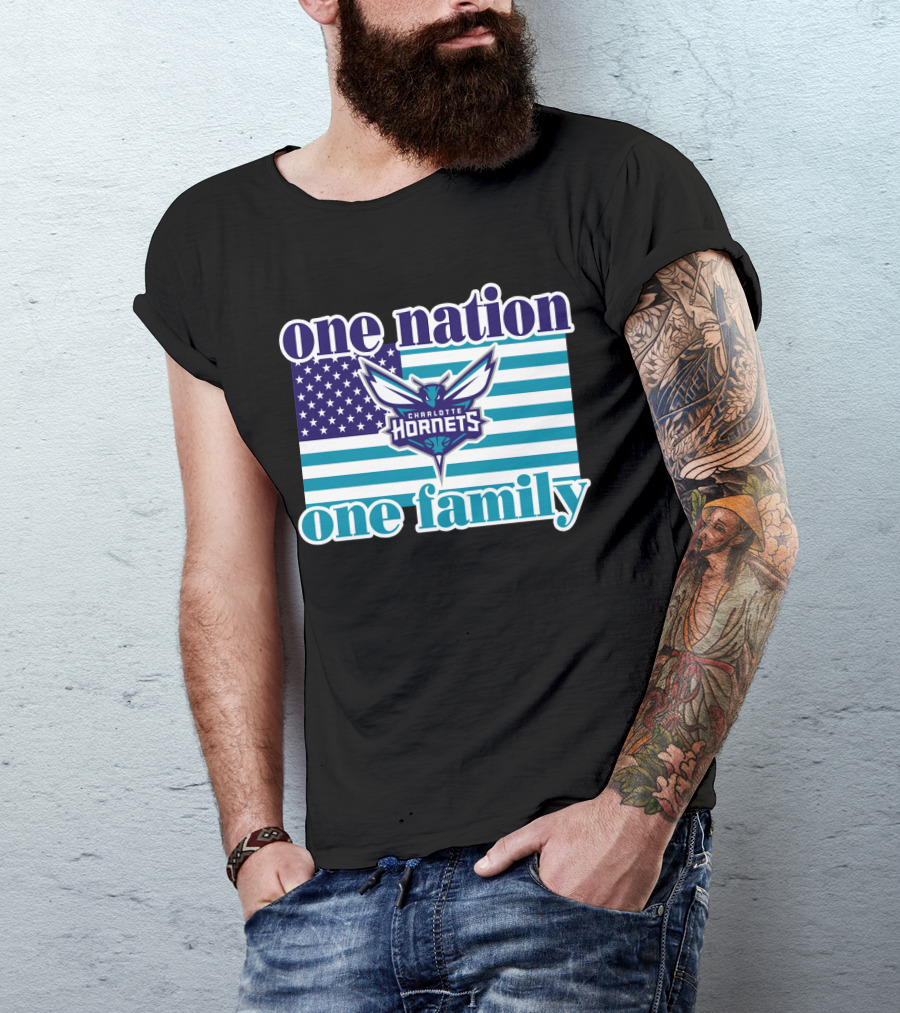 One Nation One Family Charlotte Hornets American Flag T-Shirt