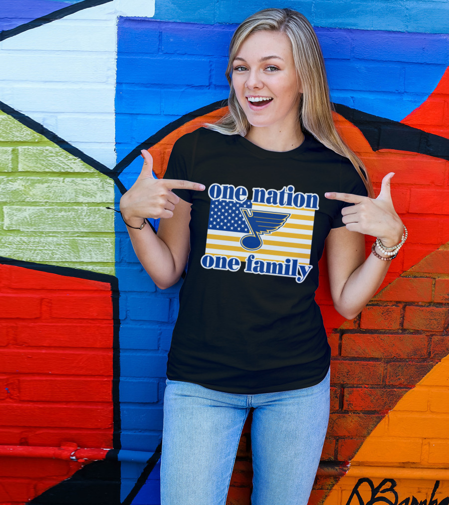 St Louis Blues One Nation One Family American Flag T-Shirt