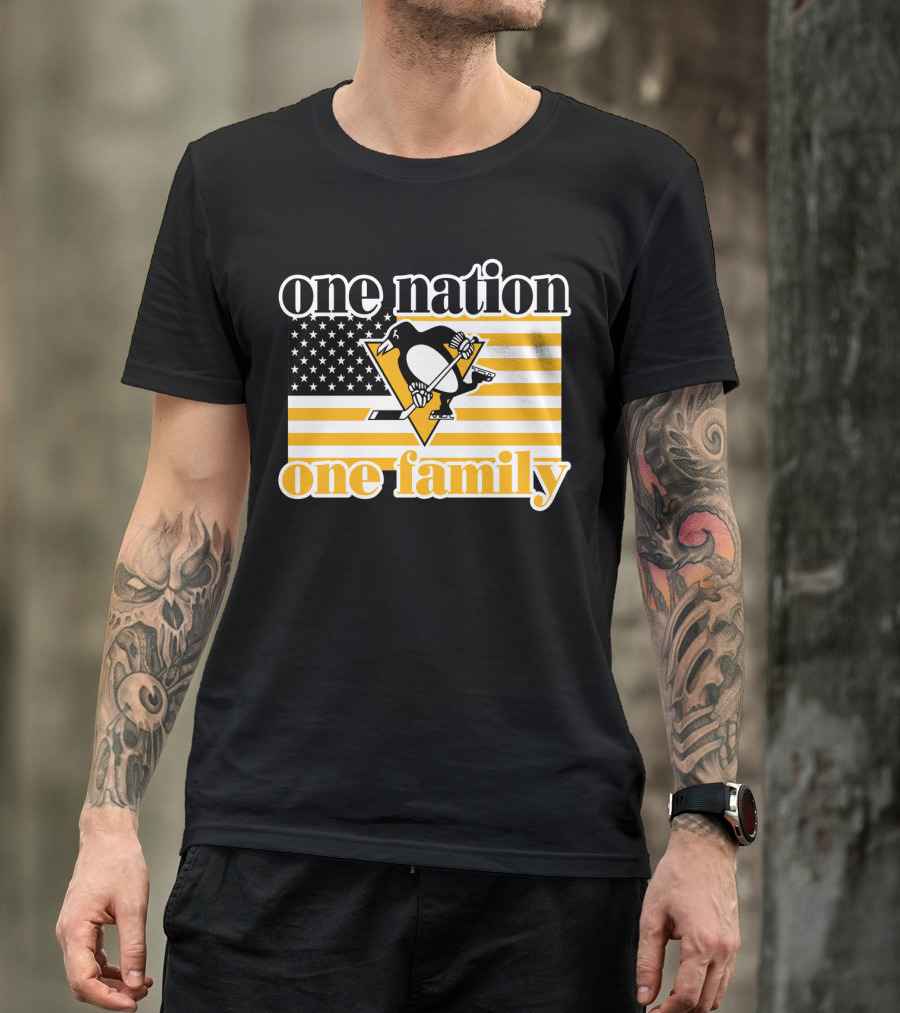 One Nation One Family 95 Pittsburgh Penguins American Flag T-Shirt