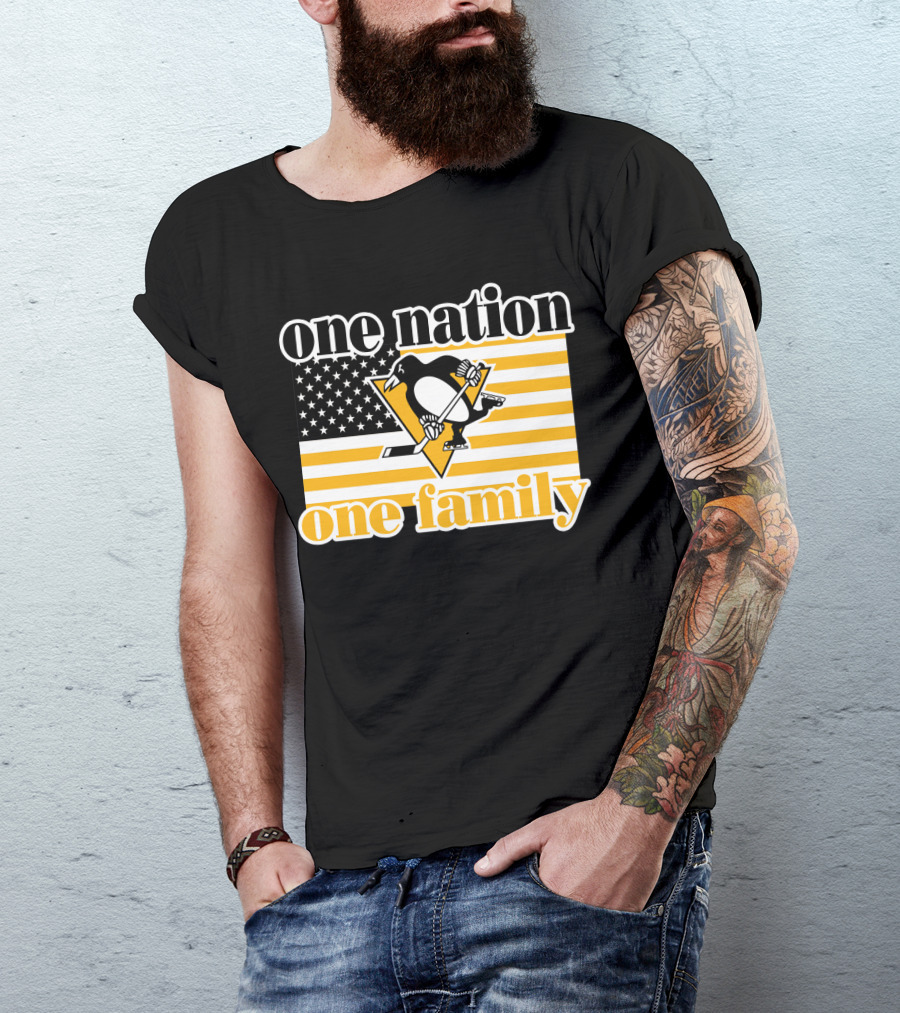 One Nation One Family 95 Pittsburgh Penguins American Flag T-Shirt