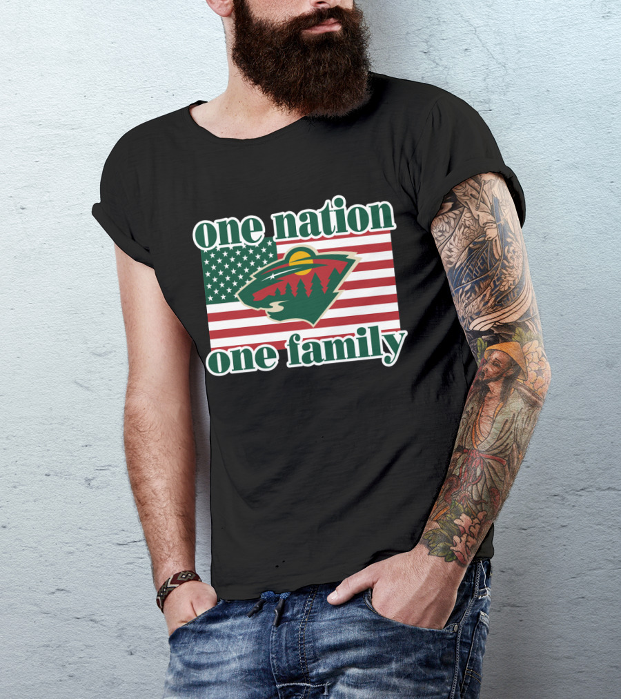 One Nation One Family 102 Minnesota Wild American Flag T-Shirt