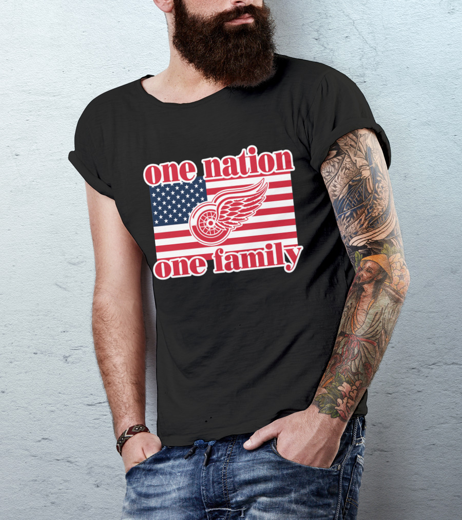 One Nation One Family Detroit Red Wings 105 American Flag T-Shirt