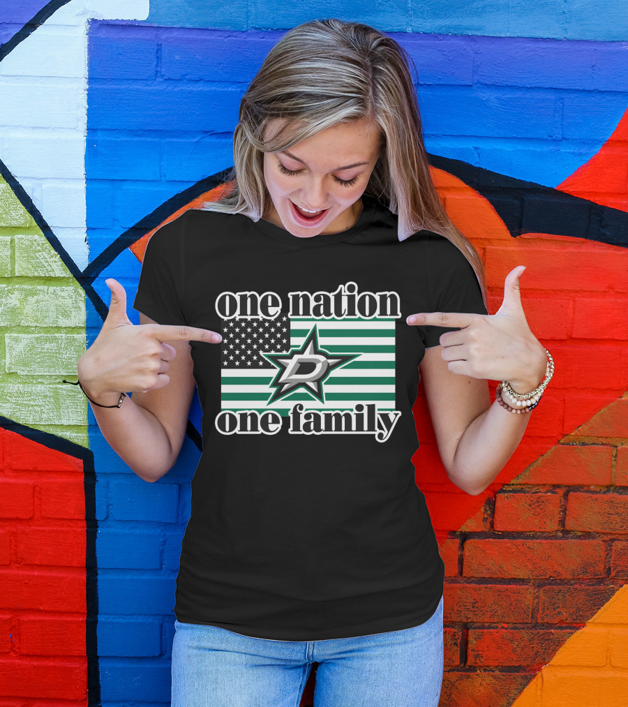 One Nation One Family Dallas Stars D Logo American Flag T-Shirt