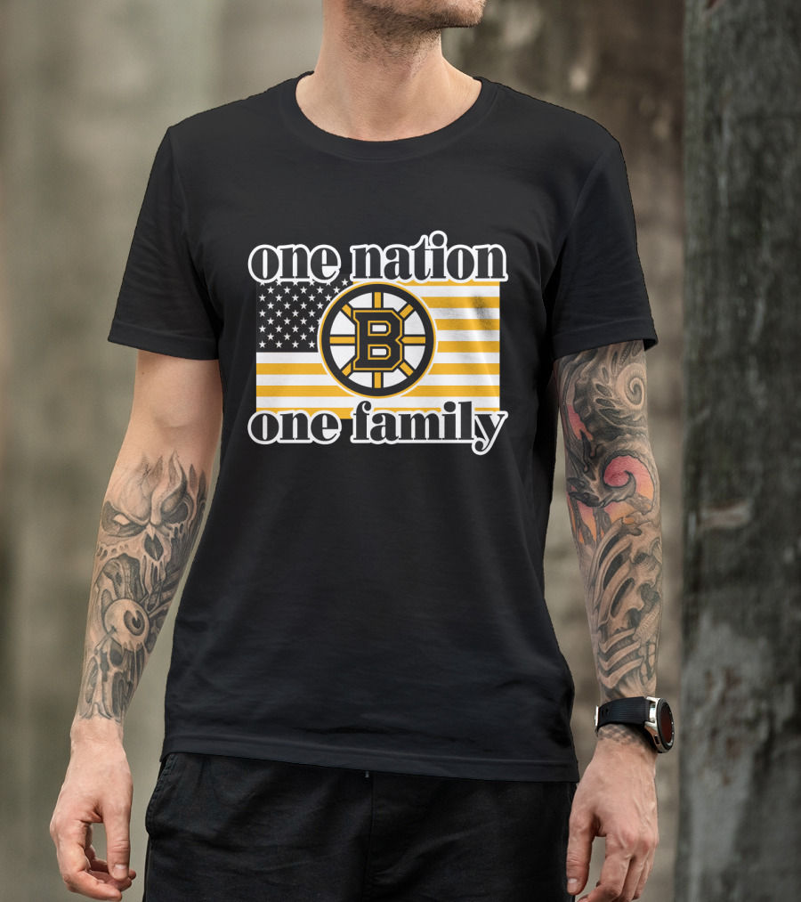 Boston Bruins One Nation One Family Flag T-Shirt