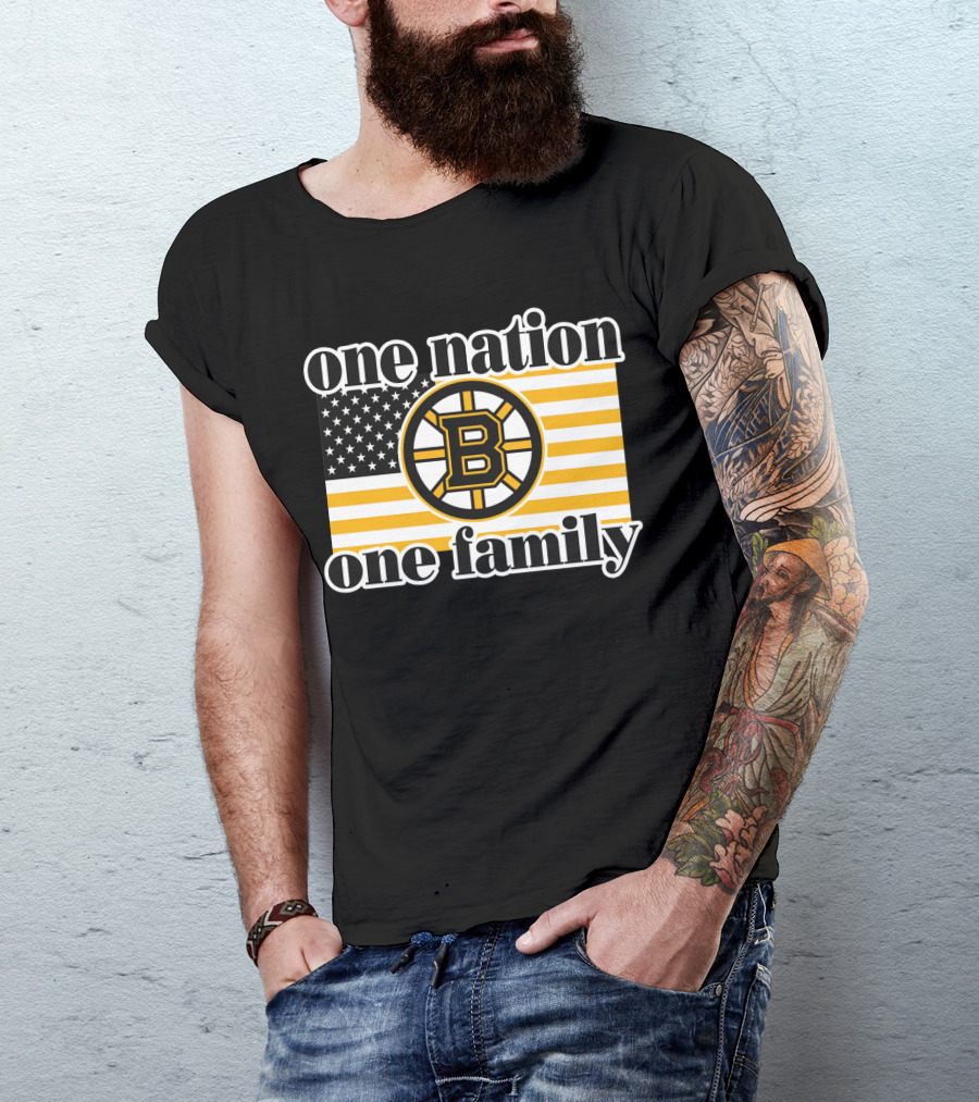 Boston Bruins One Nation One Family Flag T-Shirt