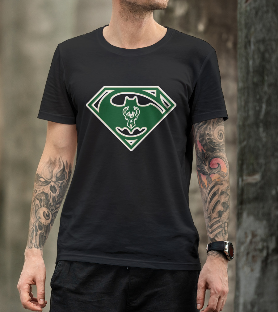 Milwaukee Bucks Batman Superman Logo Fusion T-Shirt