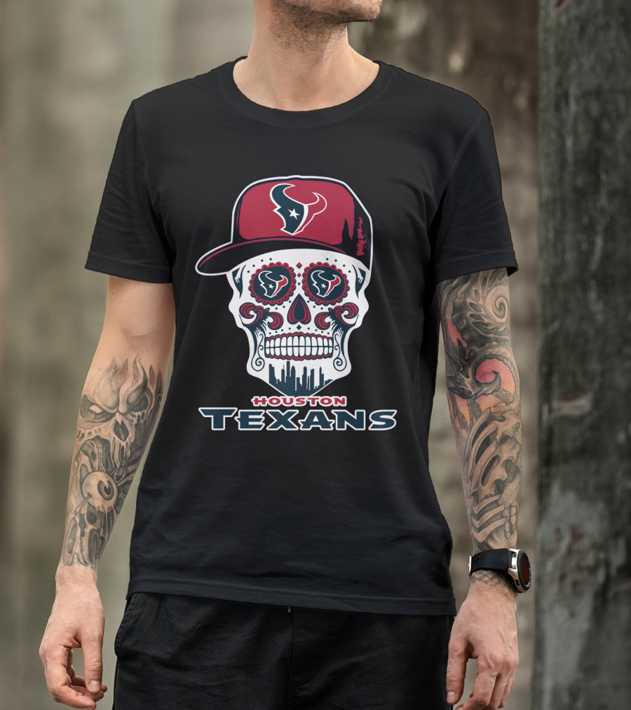 Houston Texans Sugar Skull Football Art T-Shirt