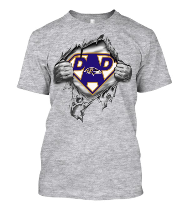 Baltimore Ravens Super Dad Logo With Shield And Ripped T-Shirt