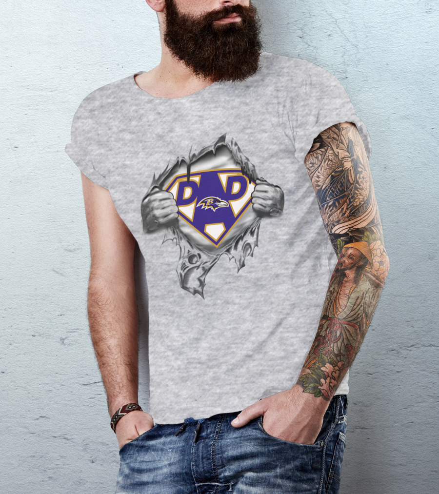 Baltimore Ravens Super Dad Logo With Shield And Ripped T-Shirt