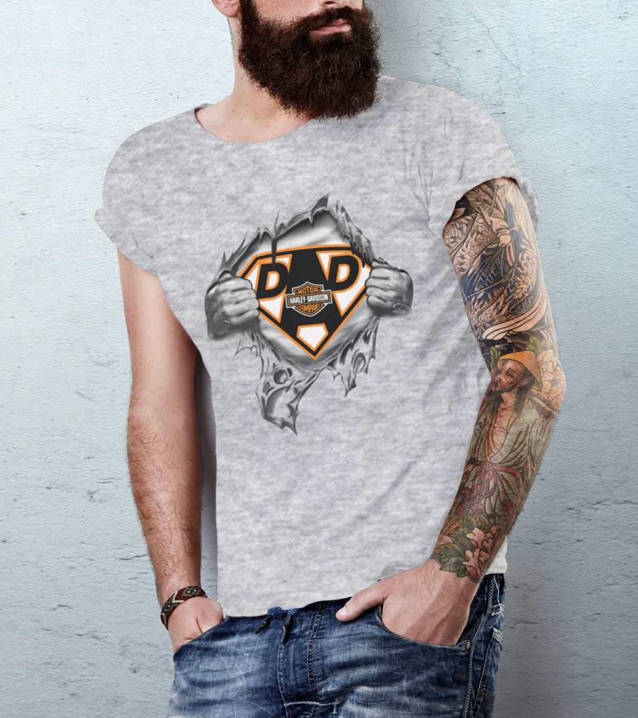 Harley Davidson Dad Superhero Logo Rip T-Shirt