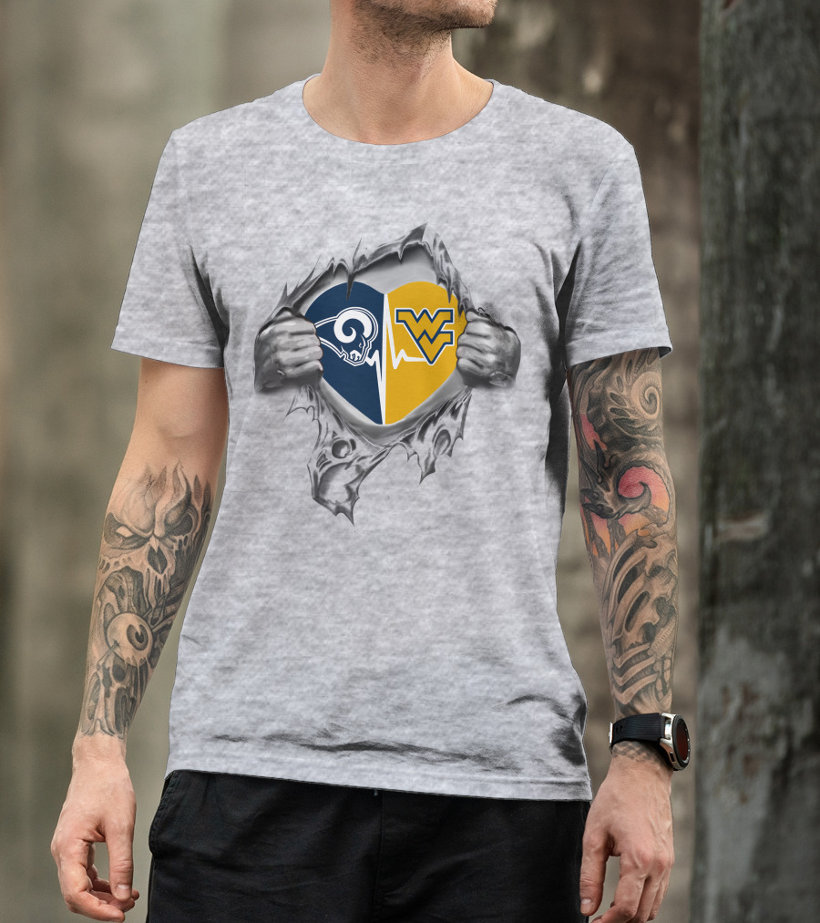 Rams West Virginia Mountaineers Heartbeat Passion Hidden Within T-Shirt