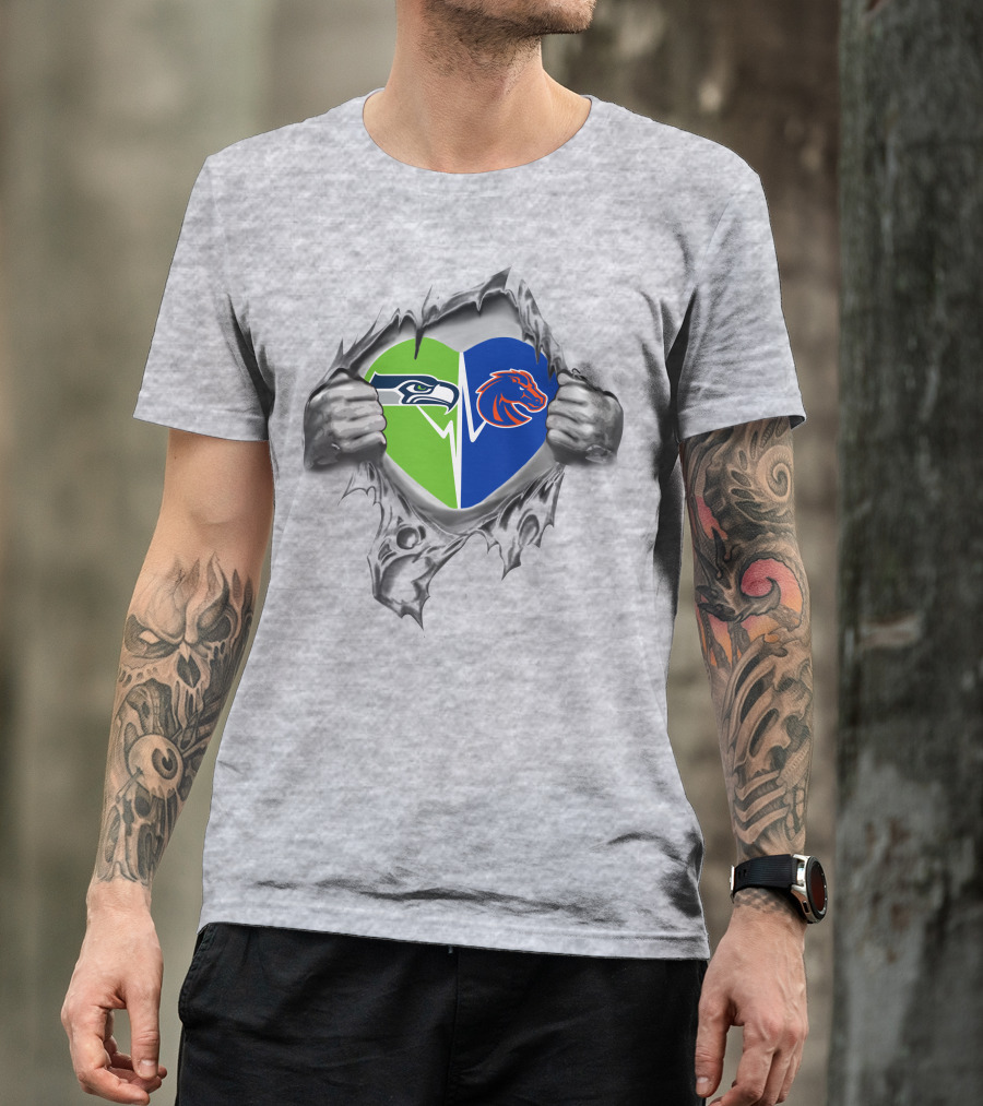 Seahawks Boise State Broncos Heart Design Fan Spirit T-Shirt