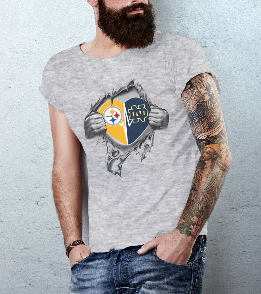 Steelers Notre Dame Heart Steel Tear T-Shirt