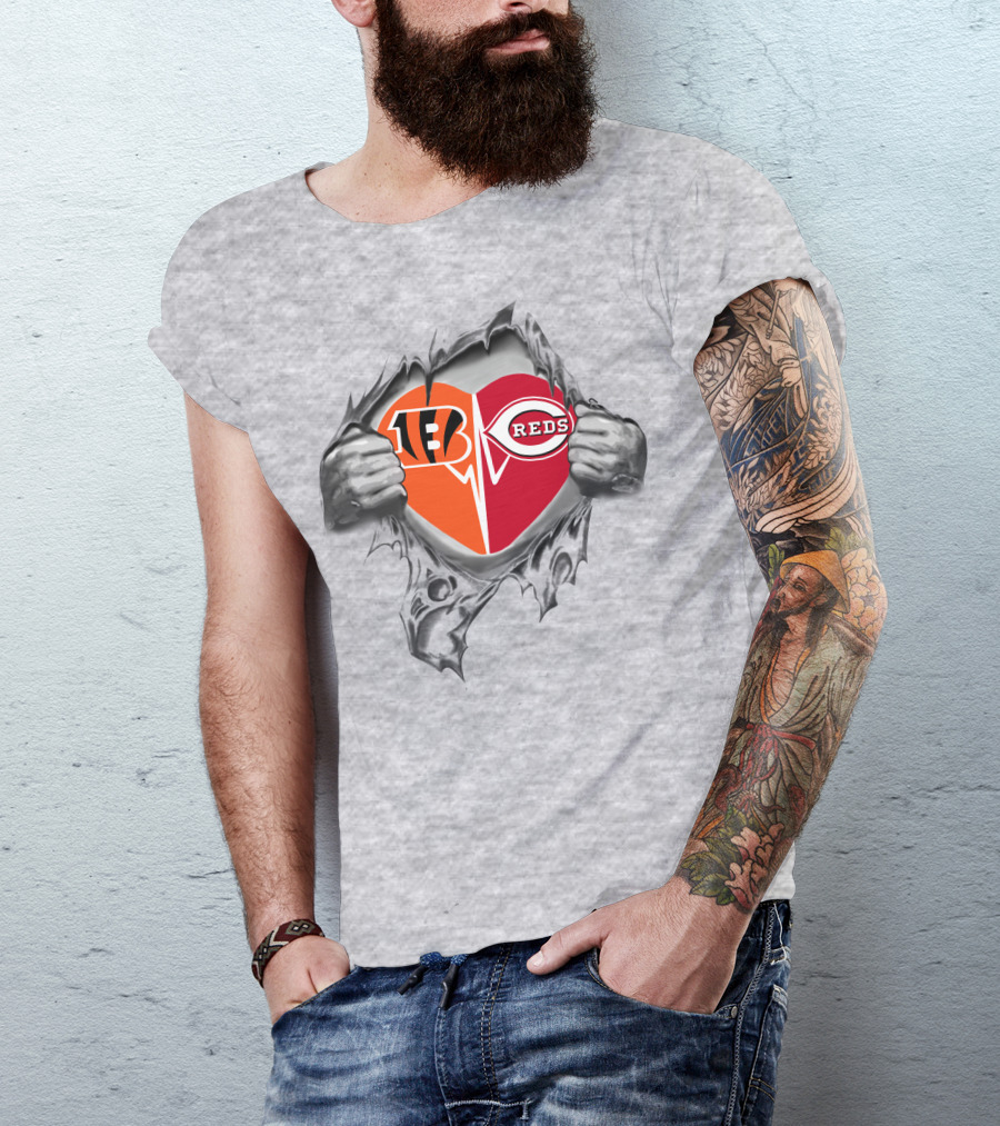 Cincinnati Bengals Reds Logo Heart Combination T-Shirt