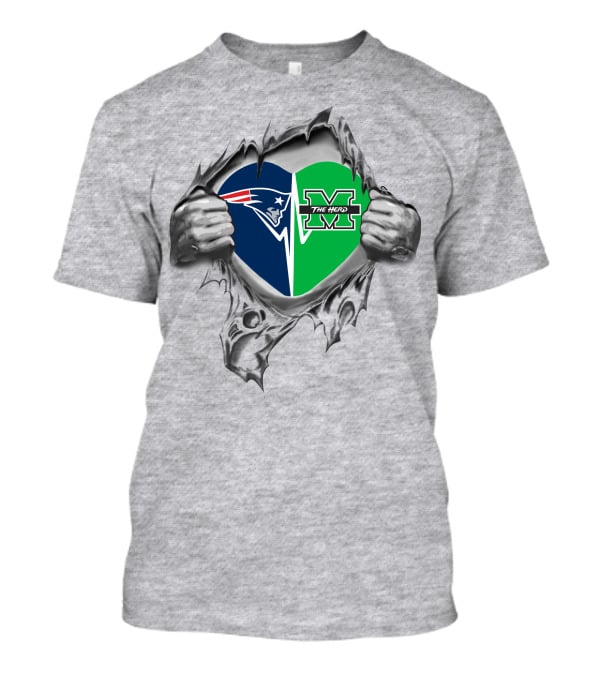 Patriots And Marshall Thundering Herd Heart T-Shirt