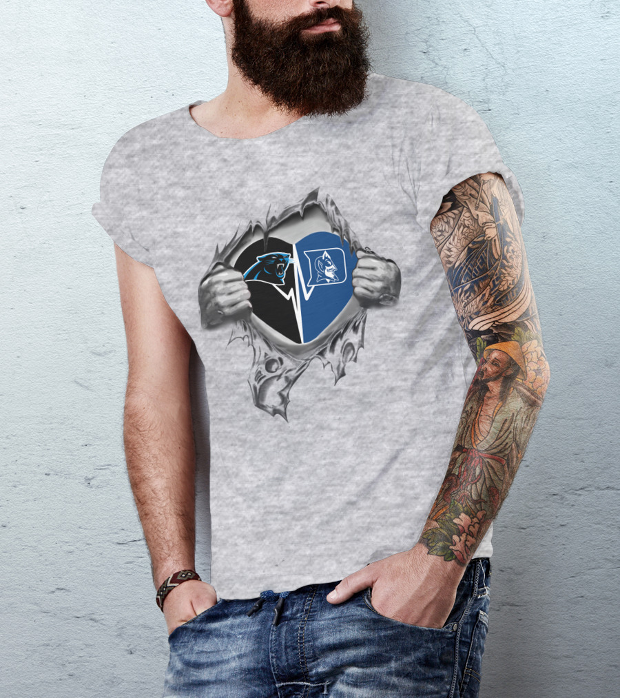 Carolina Panthers Duke Blue Devils Heartbeat Connection T-Shirt