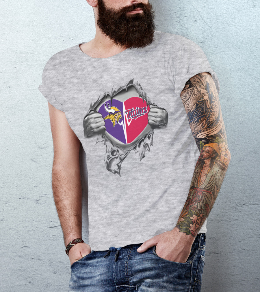 Vikings Twins Heart Split Loyalty Fan Pride T-Shirt