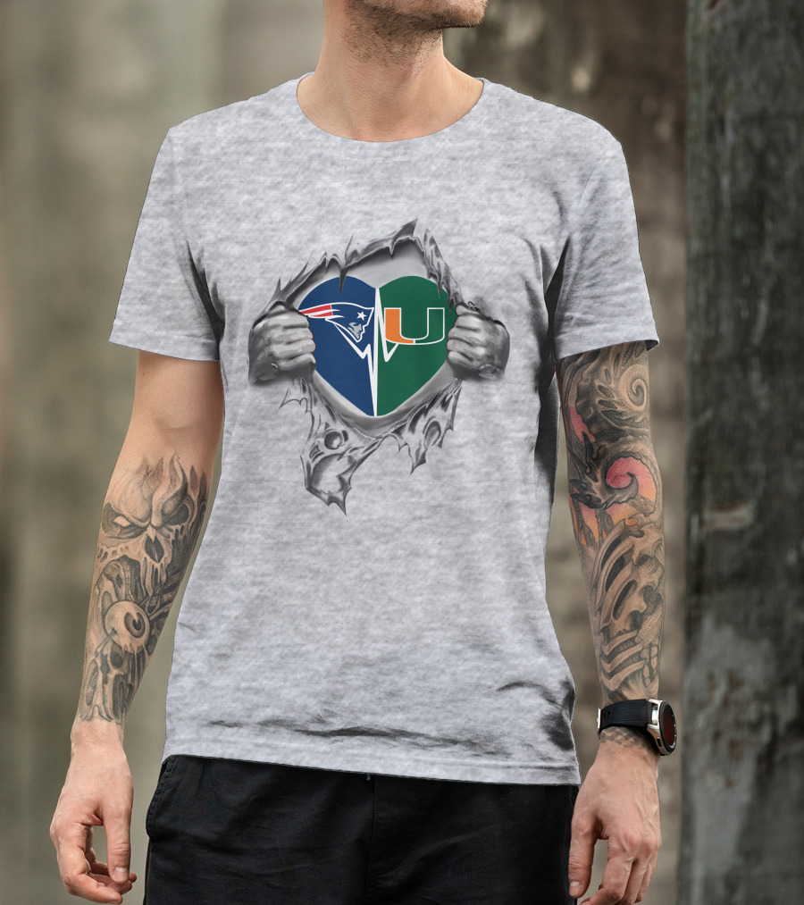 Patriots Miami Hurricanes Heart Symbol Split T-Shirt