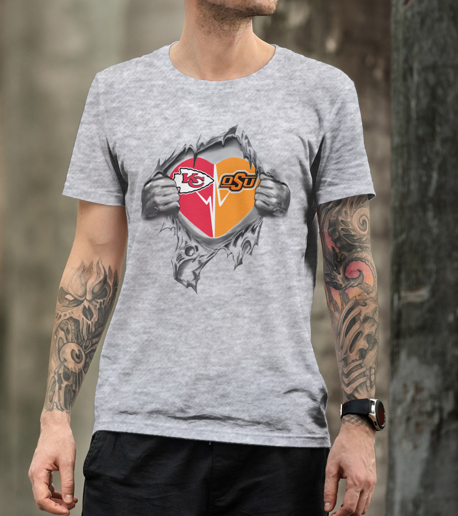 Chiefs Osu Heart Torn Open With Logos T-Shirt