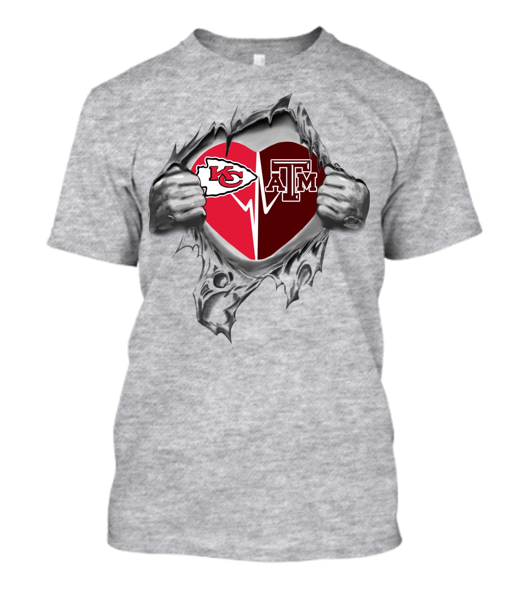 Kansas City Chiefs And Texas A&M Heart Logo With Ripped T-Shirt