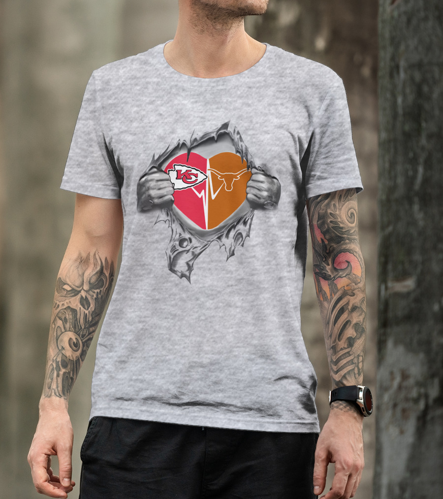 Chiefs Longhorns Heart Logo Football Fan Pride T-Shirt
