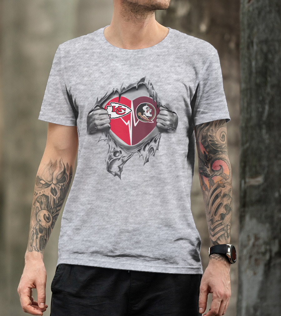 Kansas City Chiefs And Florida State Seminoles Heart T-Shirt