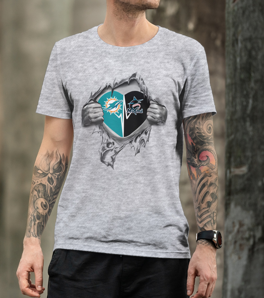 Miami Dolphins Marlins Heart Torn Reveal T-Shirt