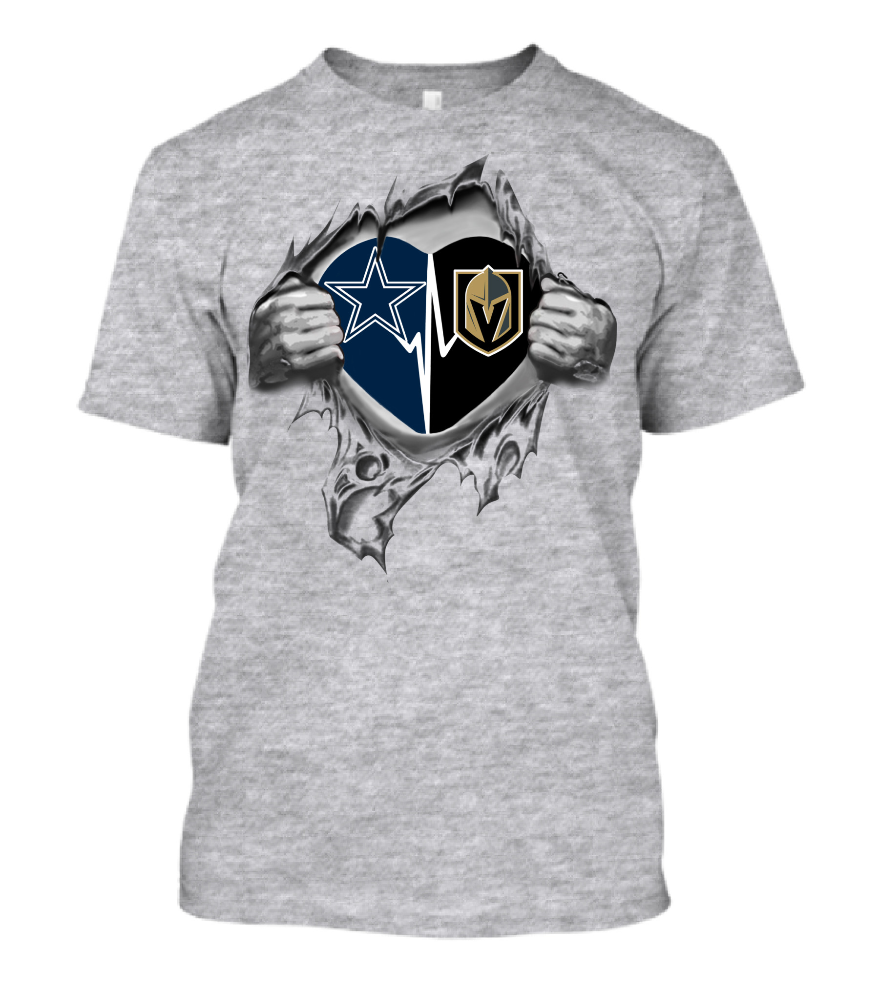 Cowboys Knights Heart Logo Tear Design Iconic Sports Fusion T-Shirt