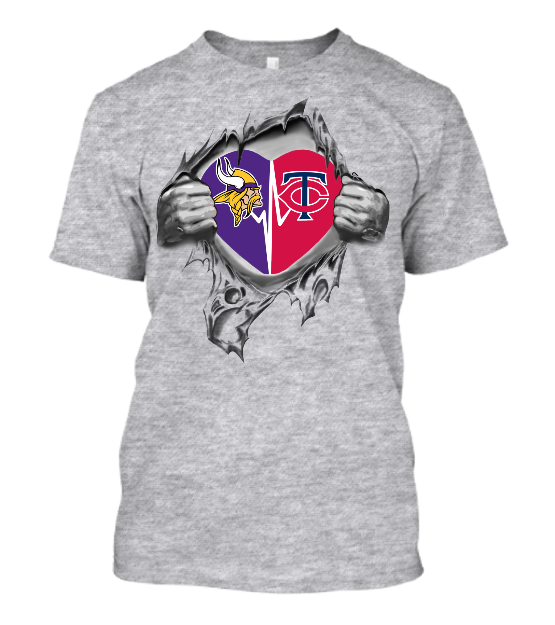 Minnesota Vikings And Twins Heart Emblem With Torn T-Shirt