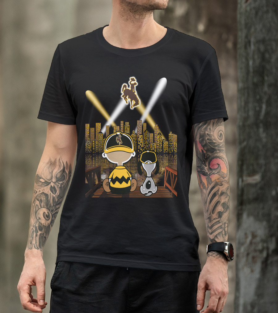 Wyoming Cowboys City At Night With Characters And Skyline T-Shirt
