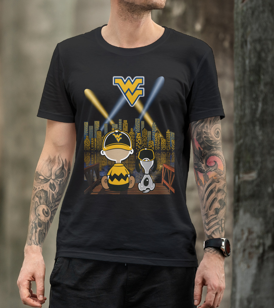 Wv Mountaineers City By Night Charlie Snoopy Skyline Lights T-Shirt
