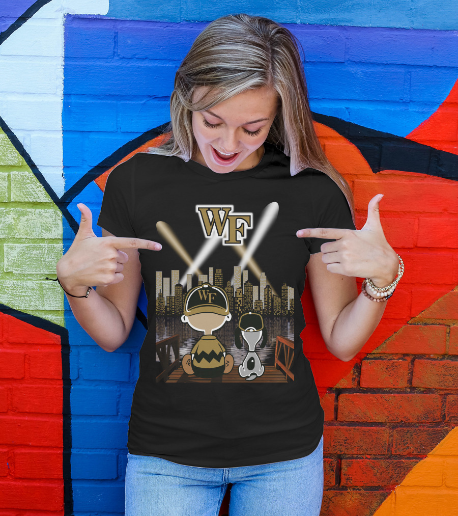 Wake Forest Peanuts Characters Cityscape Night Scene T-Shirt