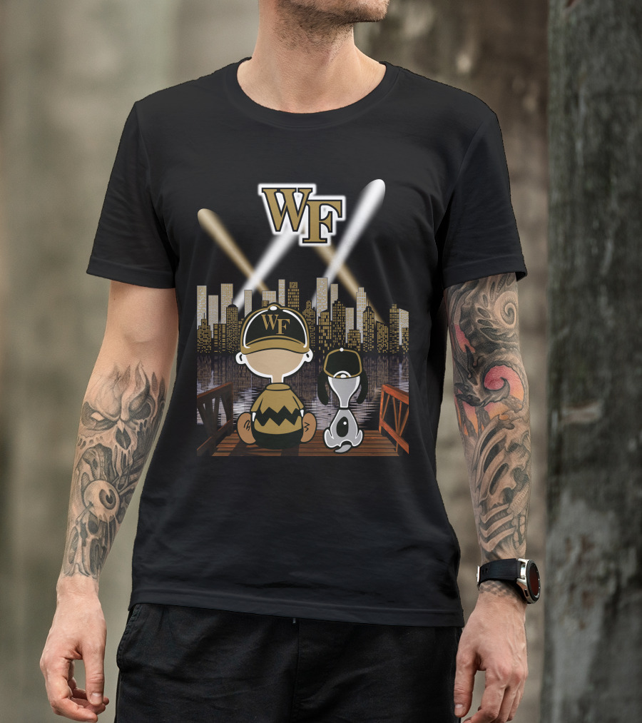 Wake Forest Peanuts Characters Cityscape Night Scene T-Shirt