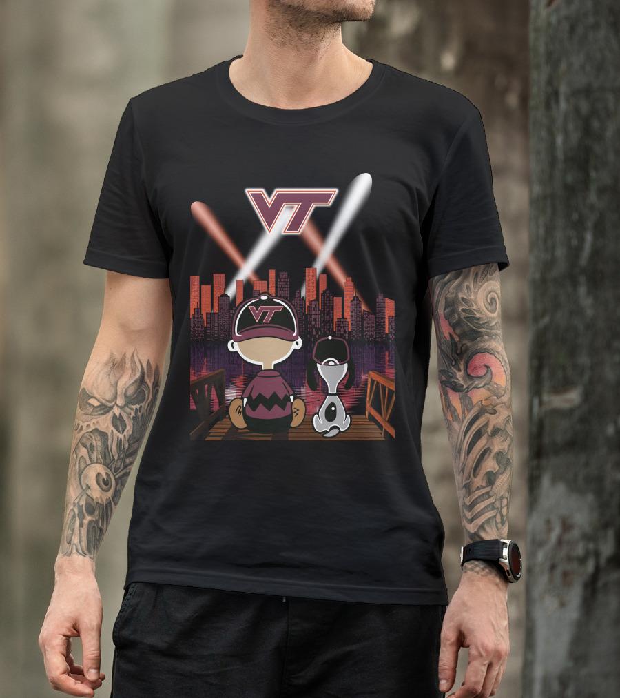 Virginia Tech Hokies Vt Skyline Night Scene T-Shirt