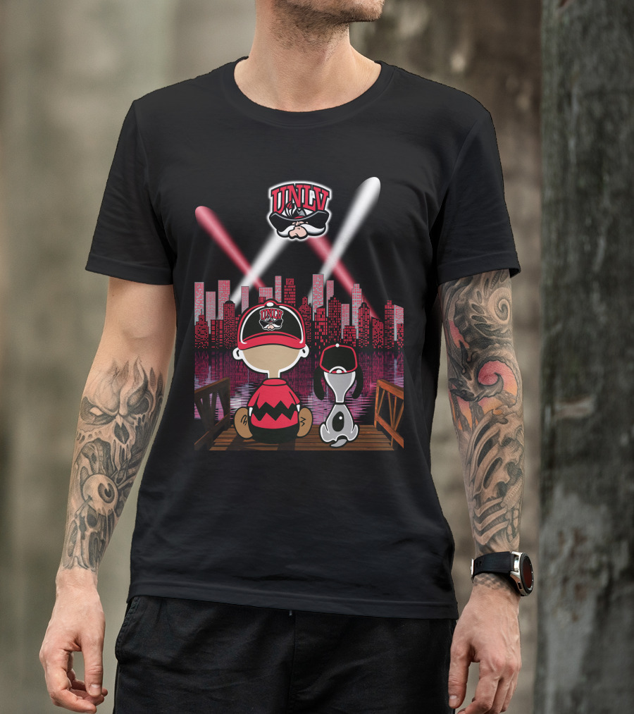 Unlv Rebels City By Night With Mascot And Skyline T-Shirt