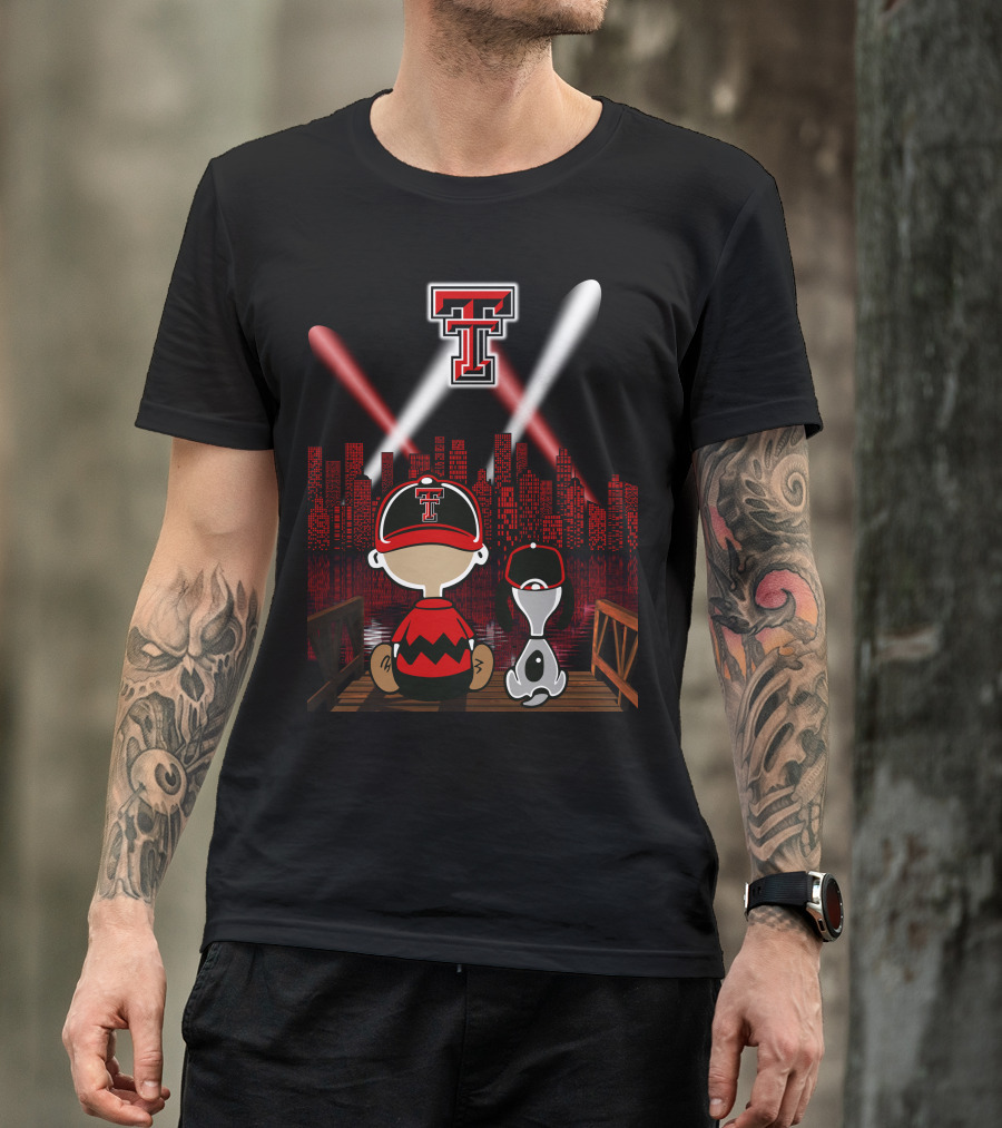 Texas Tech Red Raiders Cityscape Night Adventure With Iconic Characters T-Shirt