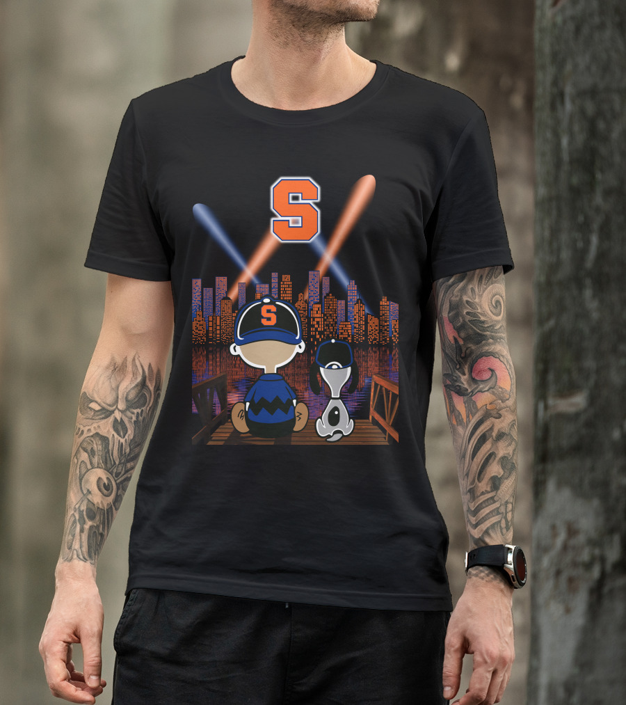 Syracuse Orange City Night Skyline With Baseball Cap And Letter S T-Shirt