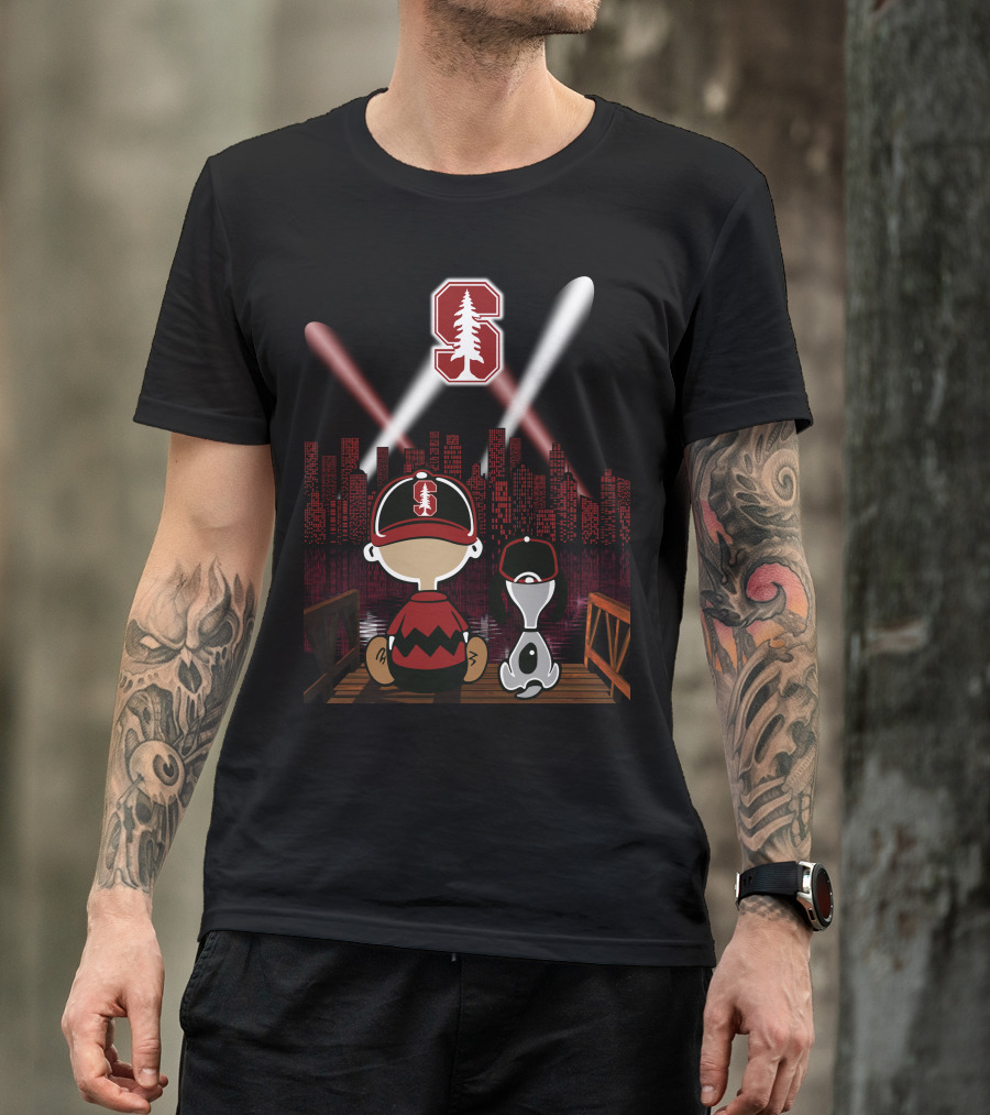 Stanford Cardinal City Night Skyline Peanuts Characters T-Shirt