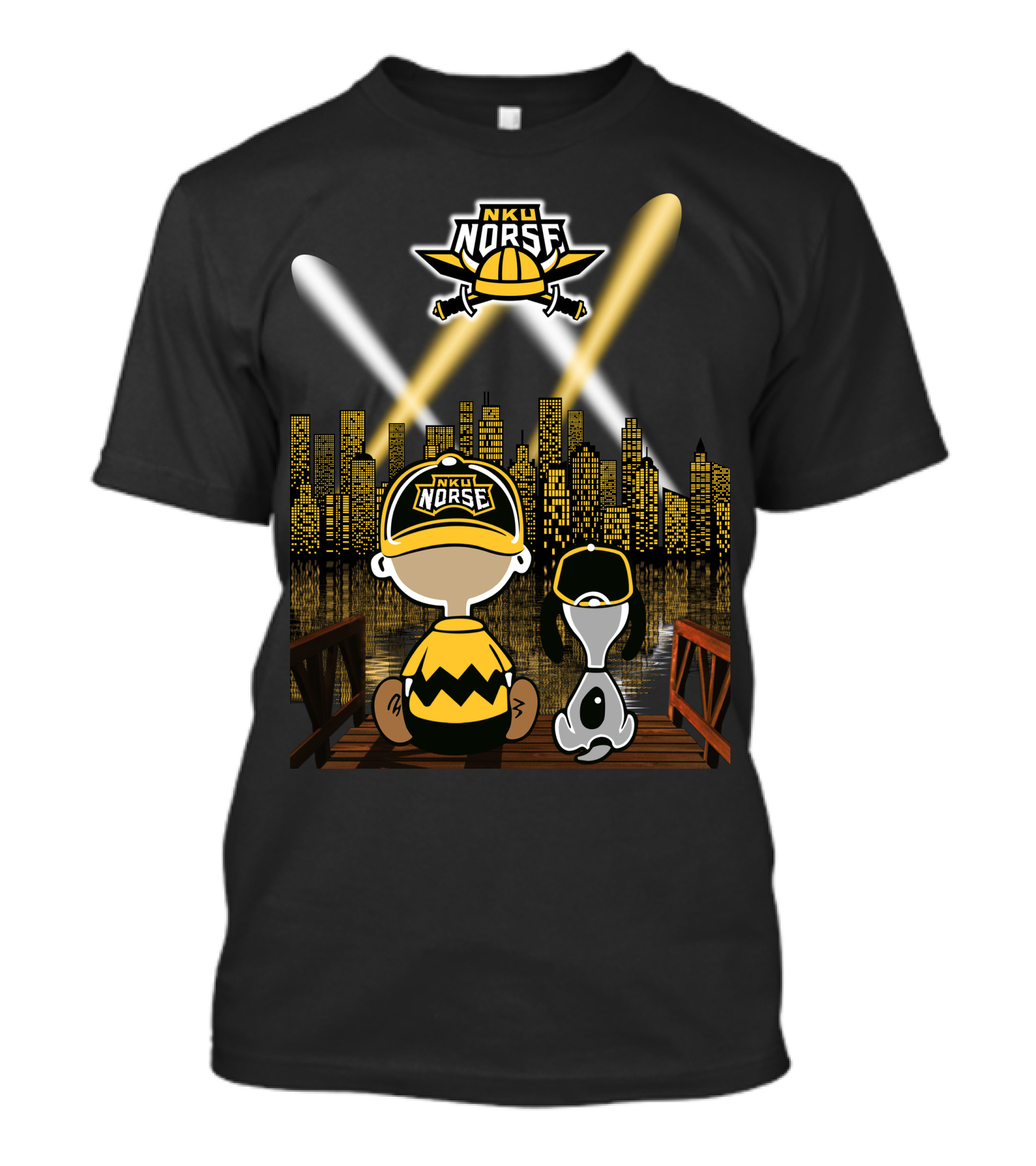 Nku Norse Skyline Fans With Dog At Night In Northern Kentucky City T-Shirt