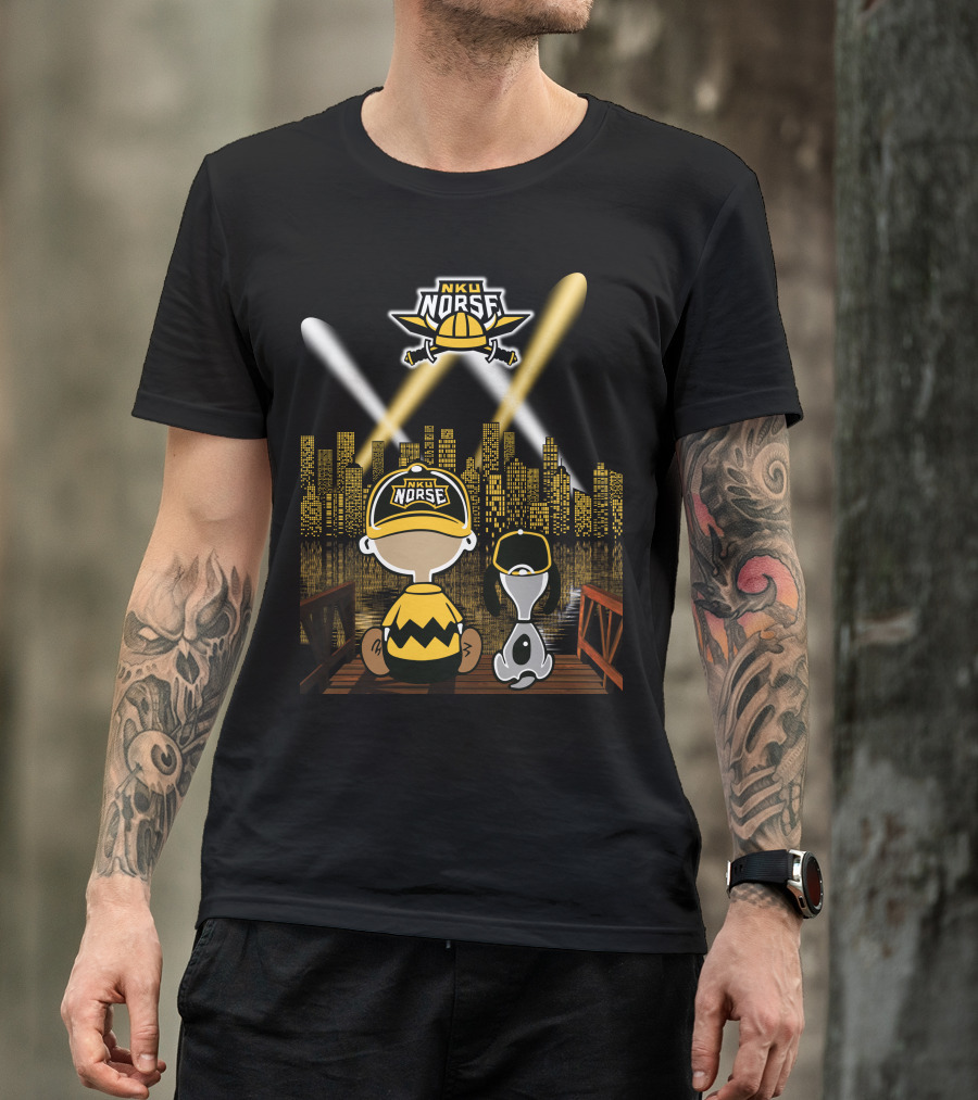 Nku Norse Skyline Fans With Dog At Night In Northern Kentucky City T-Shirt