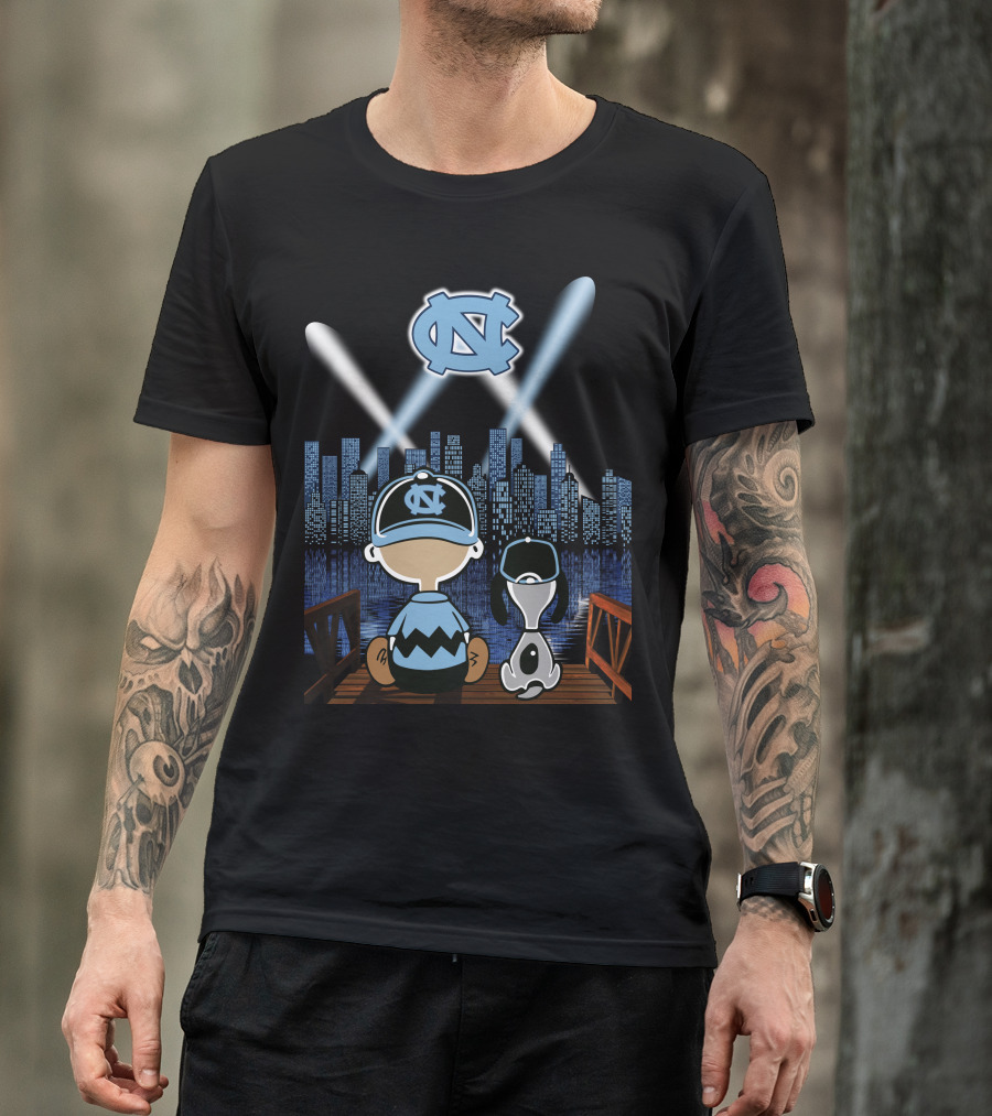 North Carolina Tar Heels City Skyline At Night With Iconic Characters T-Shirt