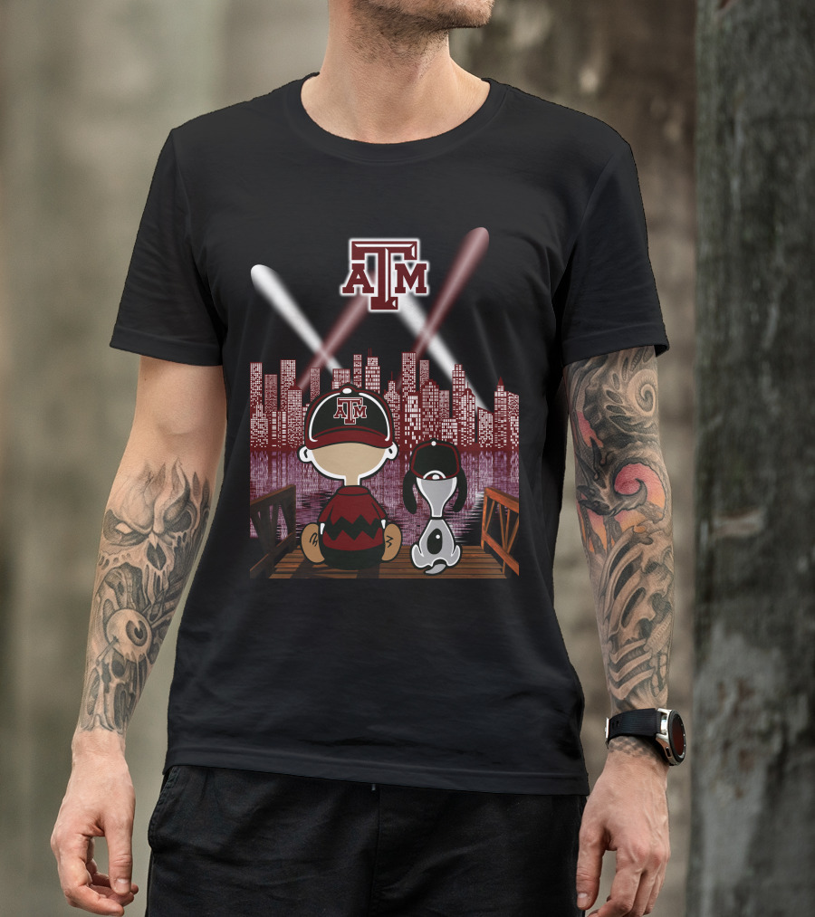 Texas A&M Aggies City Lights At Night With Iconic Characters T-Shirt