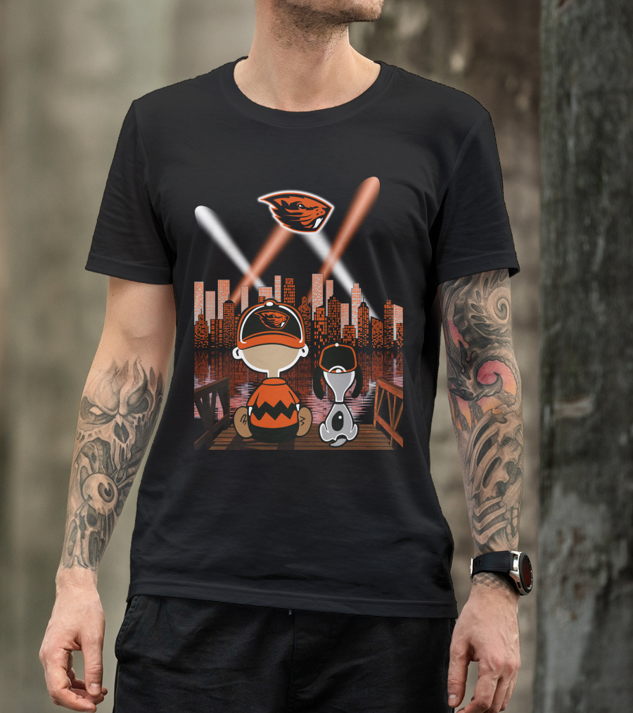 Oregon State Beavers City Skyline Night Lights Peanuts Character Scene T-Shirt