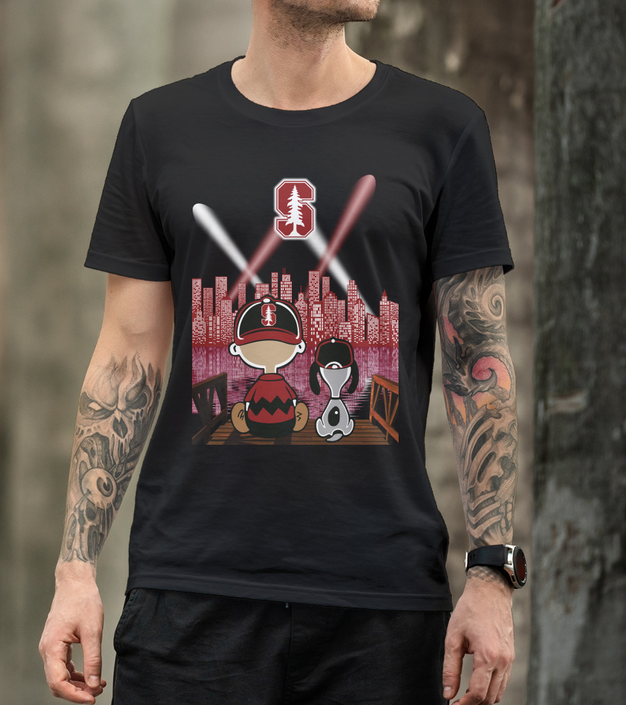 Stanford Cardinal Skyline Night With Characters And Lights T-Shirt