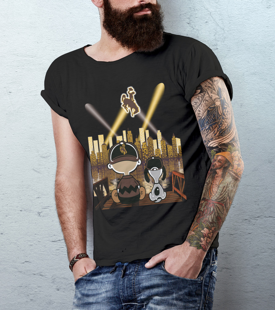 Wyoming Cowboys Skyline Spotlight Views With Cartoon Characters T-Shirt