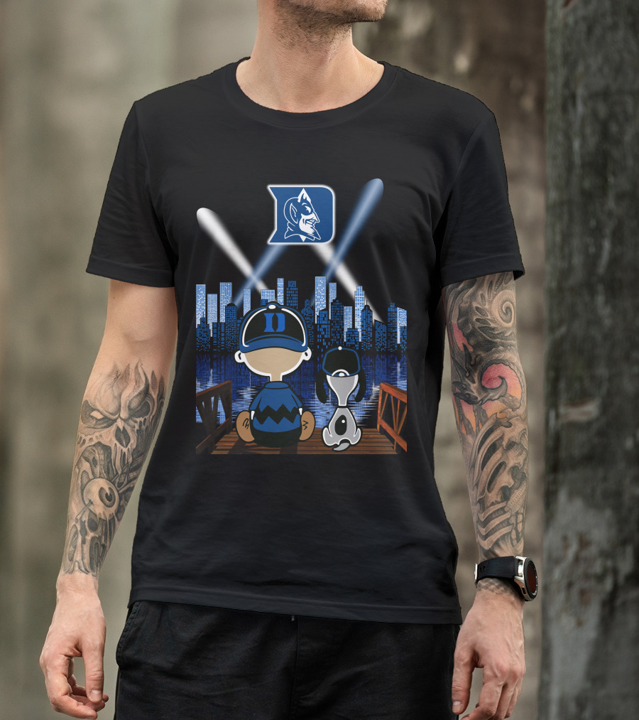 Duke Blue Devils Skyline Night With Iconic Characters T-Shirt