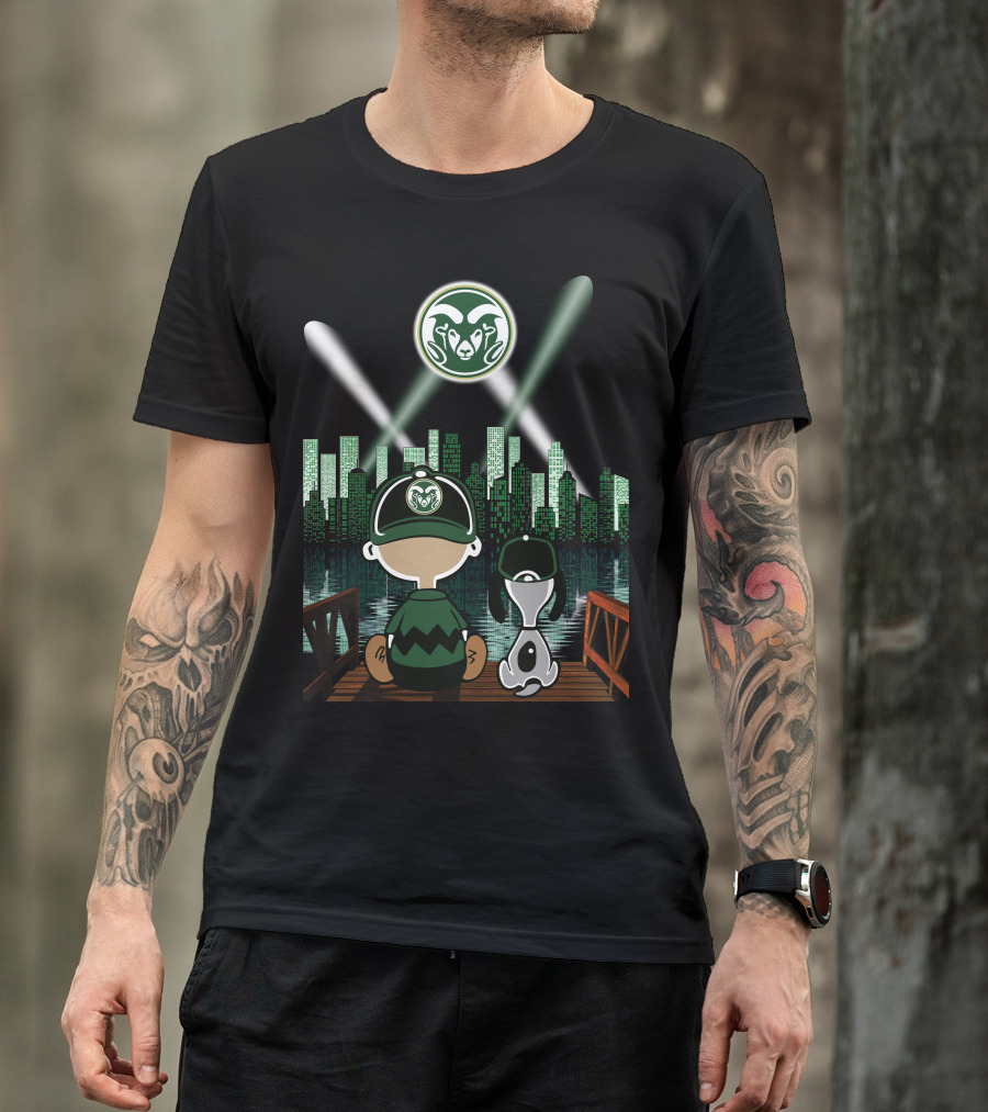 Colorado State Rams City By Night Skyline Reflection With Mascot Fan And Dog T-Shirt