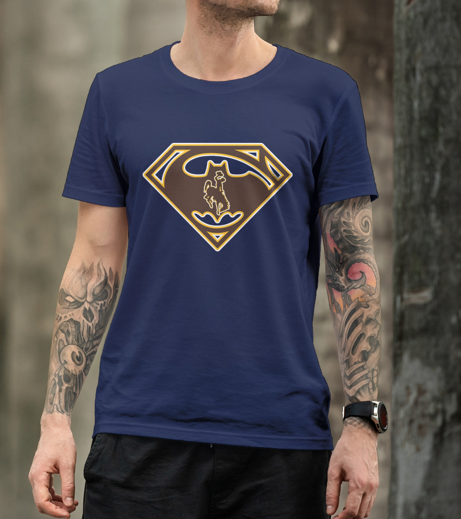 Wyoming Cowboys Superman Batman Logo Fusion T-Shirt