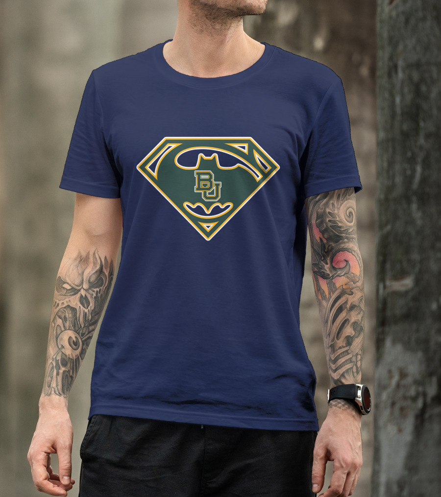 Batman Superman Logo With Bu Baylor Bears T-Shirt